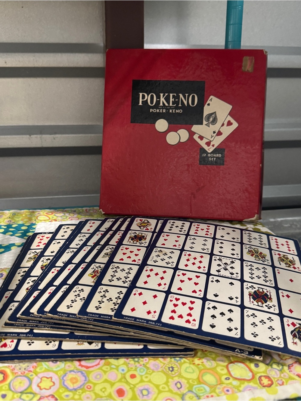 Vintage 70s Board Games PO-KE-NO Poker Keno Card Game 12 Boards
